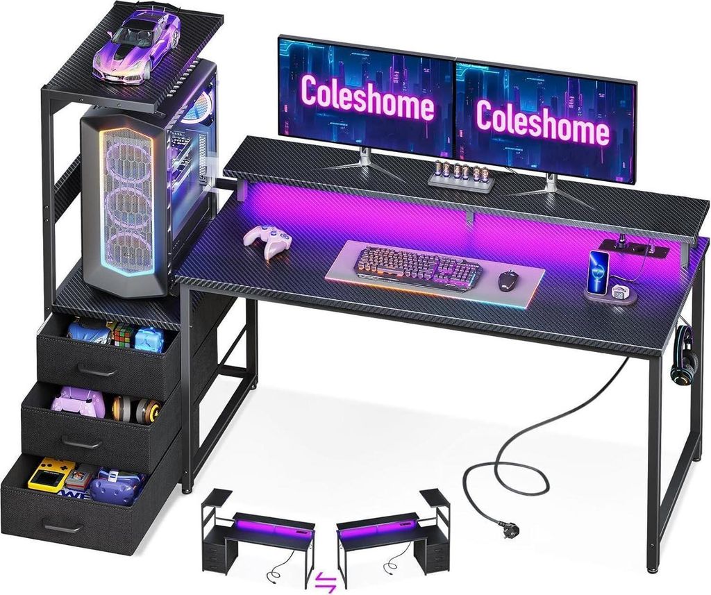 Gamingtafel met LED-verlichting en stopcontact, Productafbeelding 