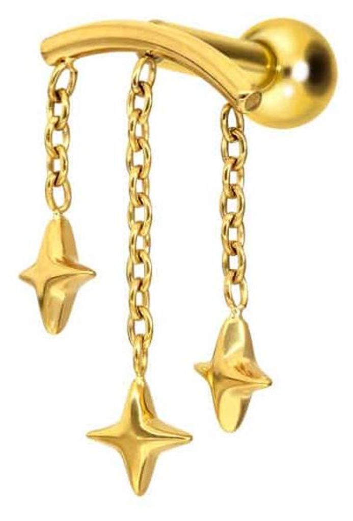 Ohrpiercing Titan Ohrpiercing mit Innengewinde BOGEN + 3 STERNE Gold Stablänge: 6mm