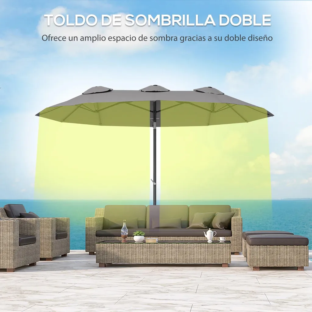 Parasol de Jardin Rectangulaire Double 3m Gris Anthracite Inclinable - 5