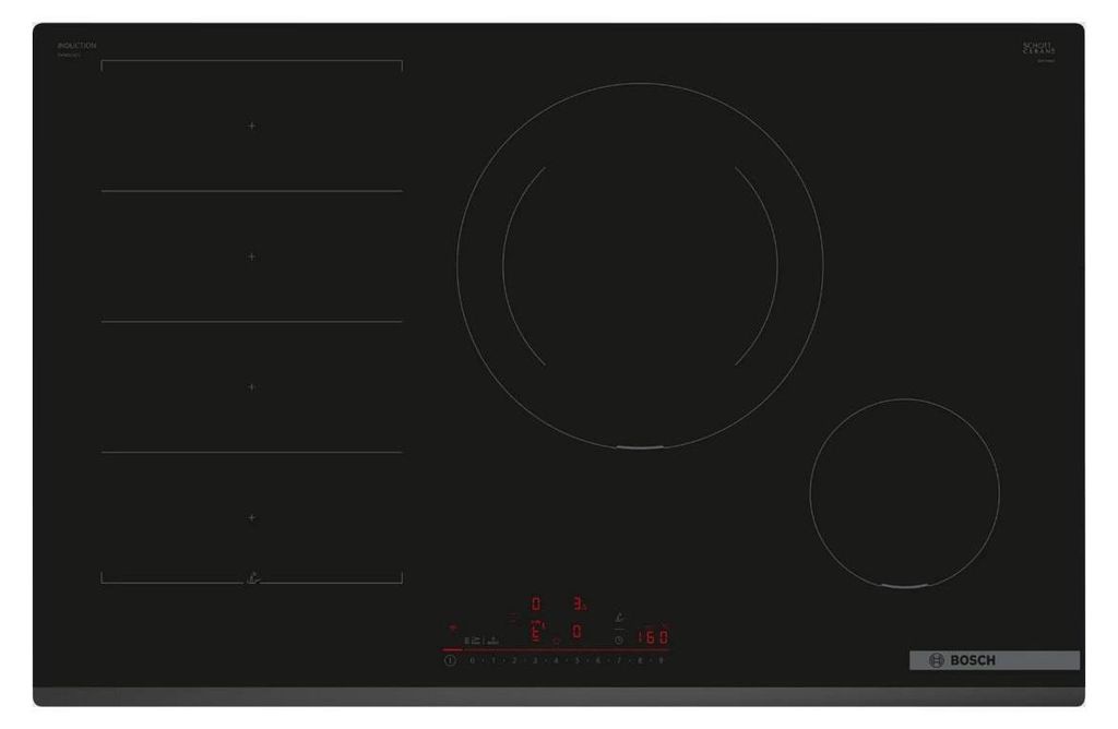 Bosch Serie 6 PXE831HC1E, Schwarz, Integriert, 80.2 cm, Zonen-Induktionskochfeld, Glaskeramik, 3 Zone(n)