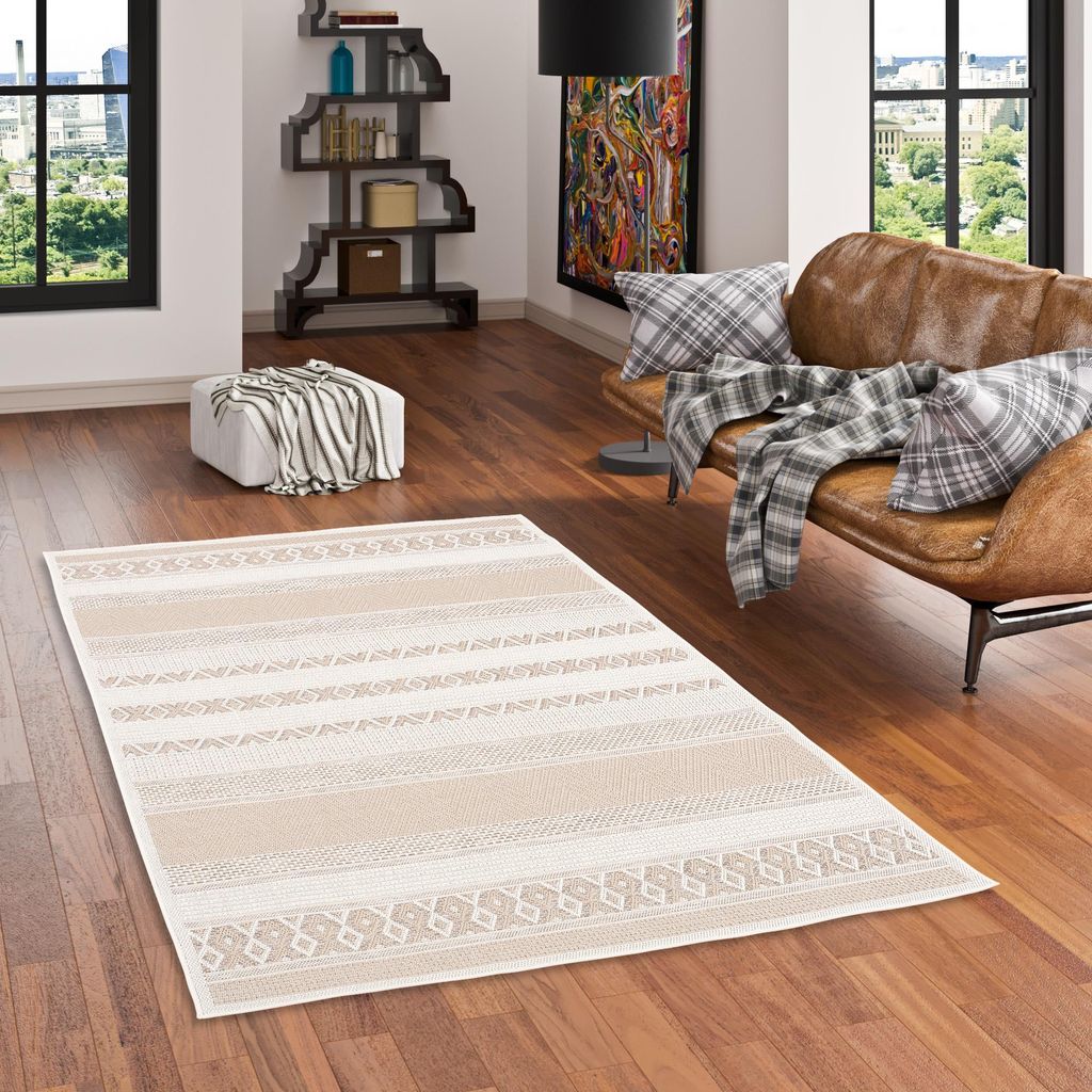 In & Outdoor Teppich Flachgewebe Ottawa Beige Stripes, Produktbild 