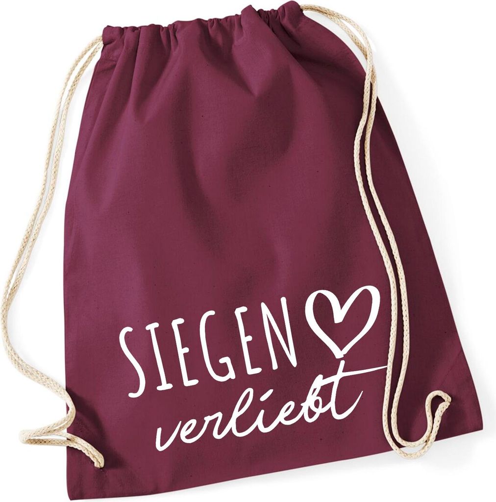 Huuraa Turnbeutel Siegen verliebt 12 Liter Burgundy Baumwolle Rucksack Geschenkidee
