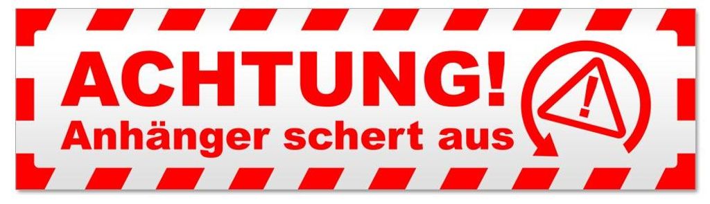 Kiwistar - Autoaufkleber - Rot - 45 x 12 cm - Achtung Anhänger gestreift - Hinweis Aufkleber Sticker für Auto, Kfz, Fahrrad, PKW, LKW
