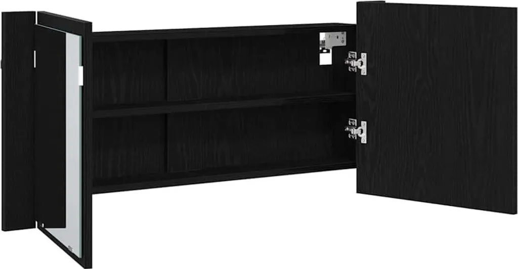 SYFAX Armadio Specchio LED Rovere Nero 100x12x45 cm | Mobile Bagno Moderno