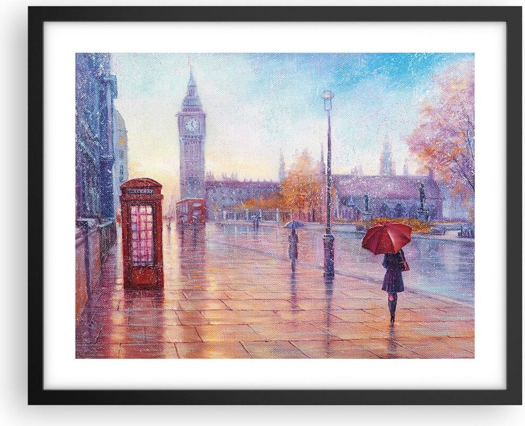 Gerahmtes Poster - Schwarzer Rahmen - Groß Ben Regenschirm - 50x40 cm - Wand Bild - Wanddeko - Wandbilder - Kunstposter - Wandposter - Bilderrahme...