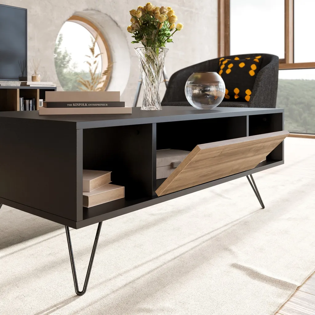 Table Basse de Salon Design Noir et Bois Noyer Mistico 120 cm de Large - 3