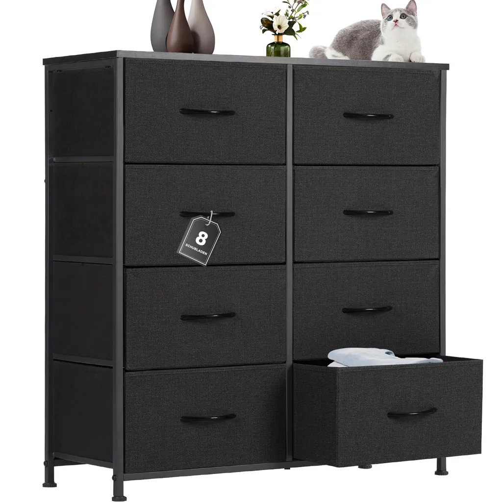 Chest of Drawers avec 8 tiroirs, meuble de rangement textile gris