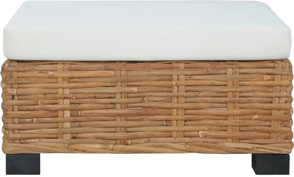 Pouf en rotin naturel avec coussin amovible pour repose-pieds de salon