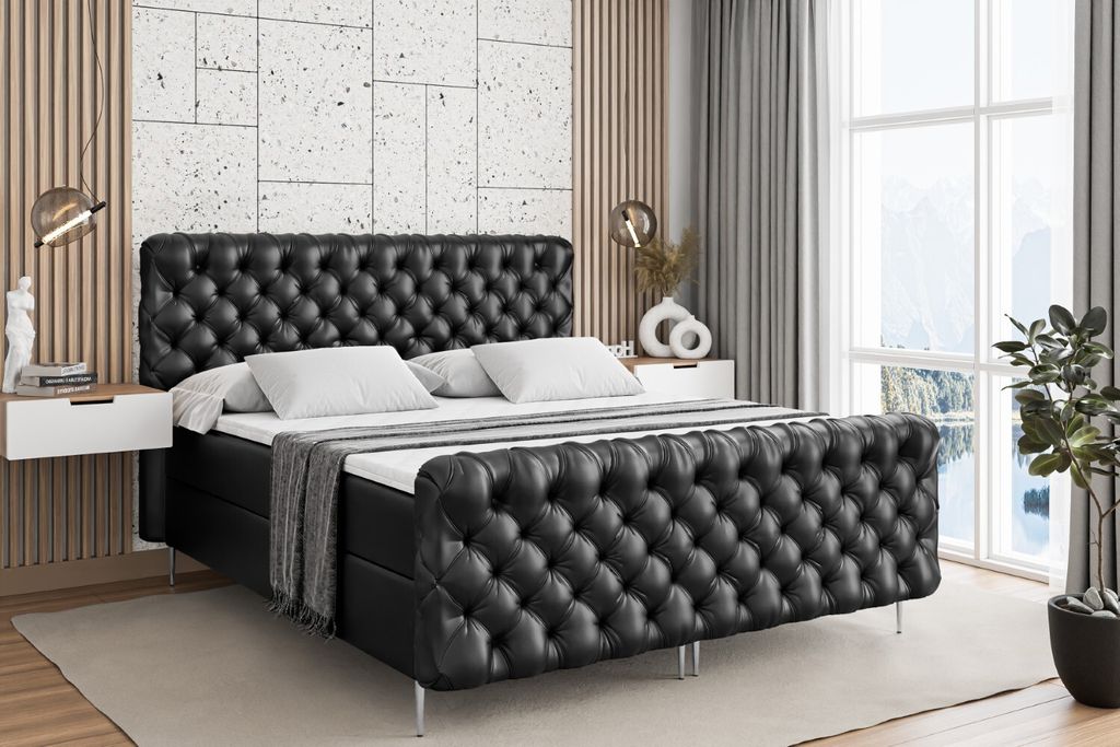ALTDECOR Boxspringbett mit Silber Füßen, Matratze und Lattenrost, Topper, Fußteil, Polsterbett mit Bettkasten, Bett mit Stauraum H3-Matratze, Do...