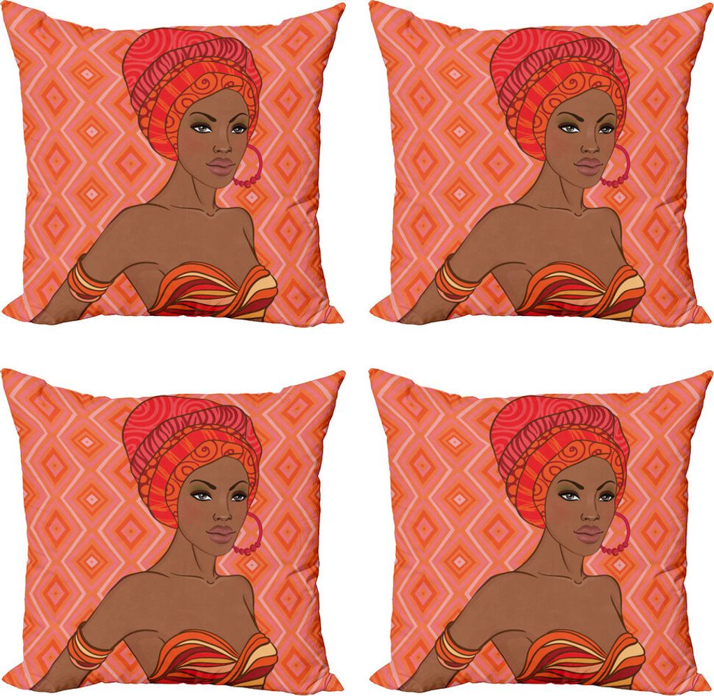 ABAKUHAUS afrikanisch Kissenbezug Set (4 Stück), Zulu Mädchen, Moderner Doppelseitiger Digitaldruck, 40 cm x 40 cm, Scarlet Umber