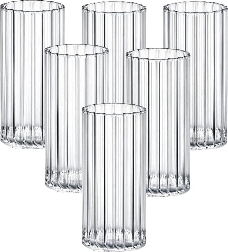 Wilmax Trinkgläser aus geriffeltem Glas, 6er Set, 300 ml, Gläser für Wasser, Saft, Limonade, Tee, Eiskaffee, Cocktails, Gläser für Wasser, Saf...