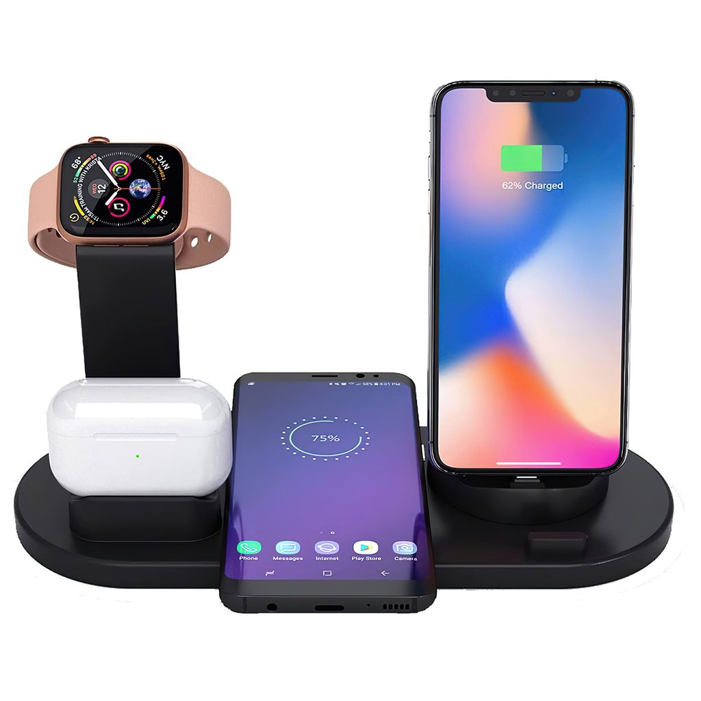 3 in 1 Ladegerät für Handy, AirPods und Smartwatch,Induktive Ladestation mit iOS und Android,Schwarz