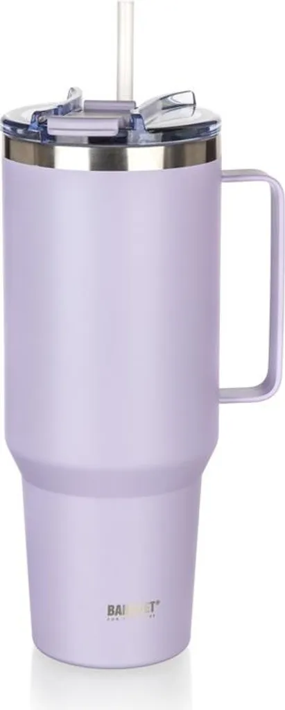 Tazza termica, con cannuccia, con manico, moderna, grande capacità 1200 ml, Twain viola