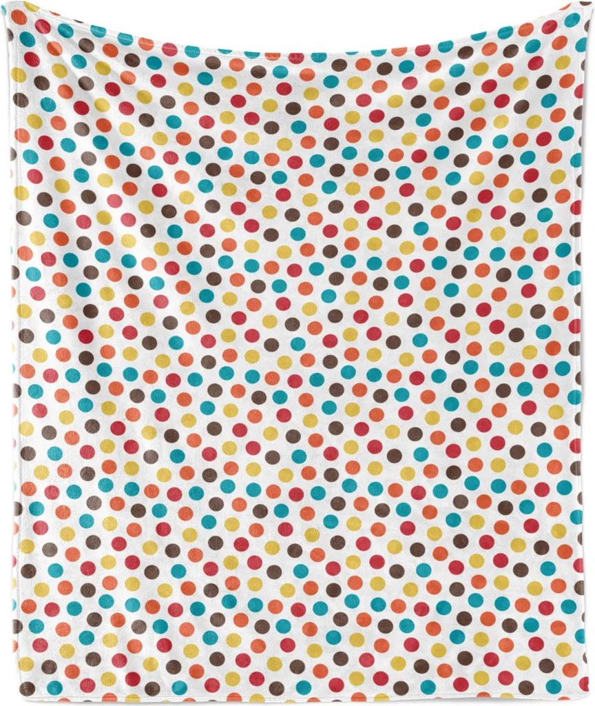 Coperta Plaid ABAKUHAUS Pile Flanella 175x230 Pois Colorati Bianco