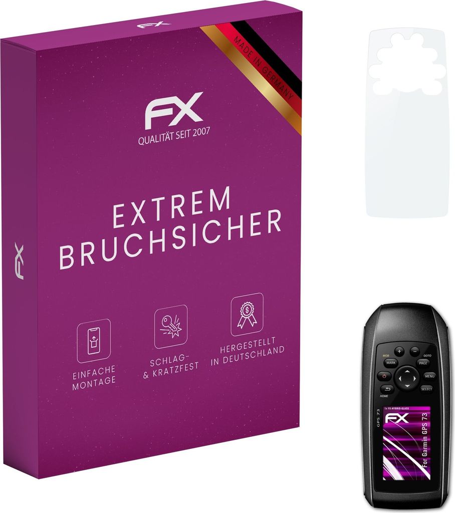 atFoliX FX-Hybrid-Glass Displayfolie kompatibel mit Garmin GPS 73 Glasfolie
