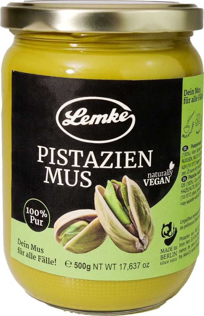 Lemke Pistazienmus 500g- Aus 100% blanchierten Pistazien Produktbild 1