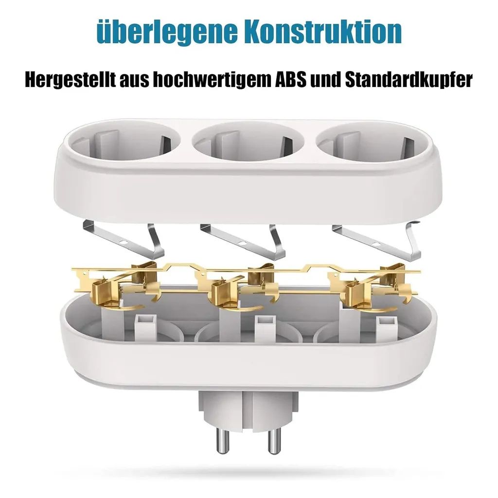 3X 3-Fach EU Steckdosenadapter,3-fach Rund Mehrfachstecker Produktbild 7