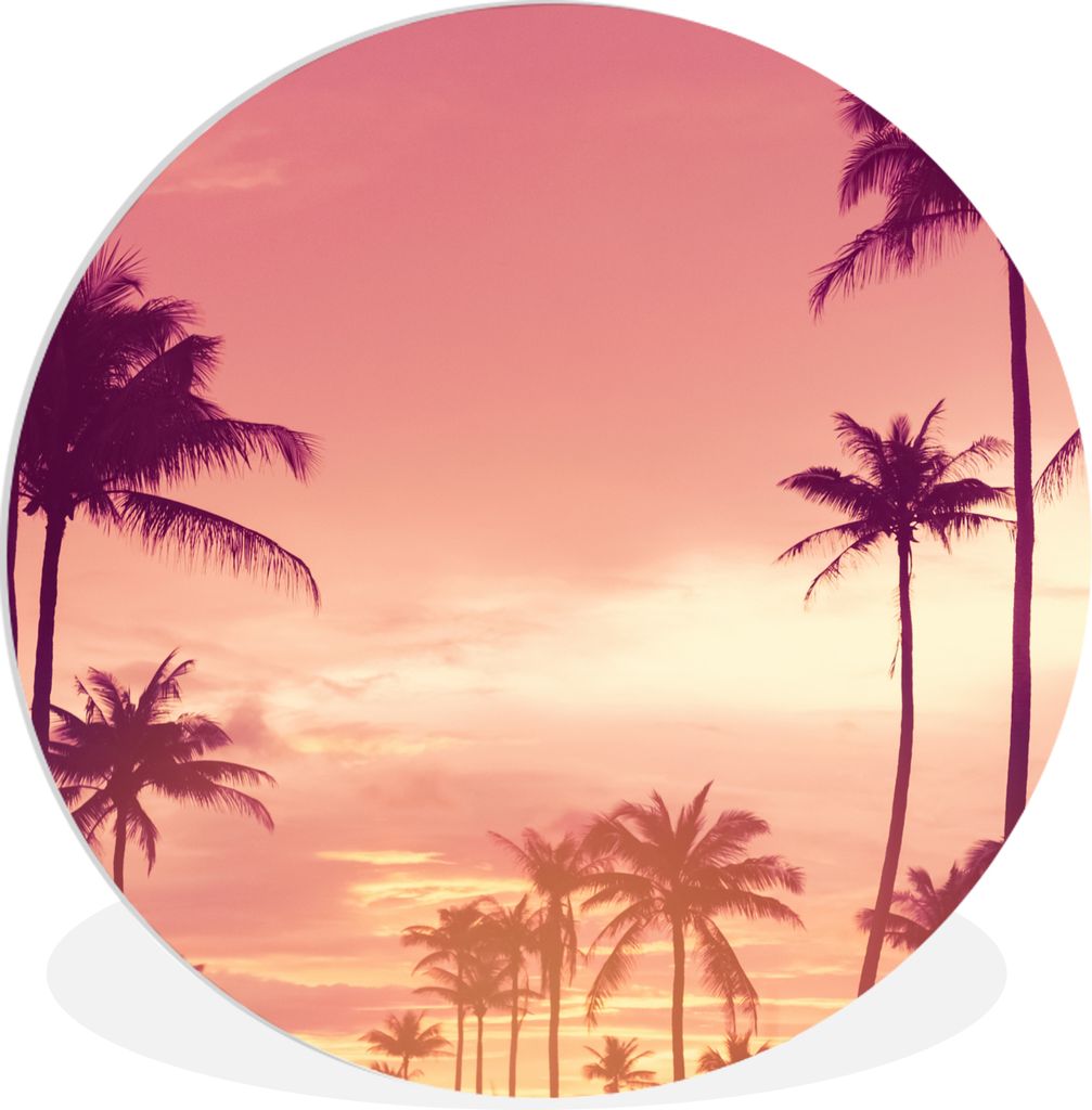MuchoWow Rundes Wandbild - Runde Bilder Himmel - Palme - Abend - Natur - Tropisch Ø 30 cm Kreis Wanddekoration Kunststoff - Wandkreis - Wandschm...