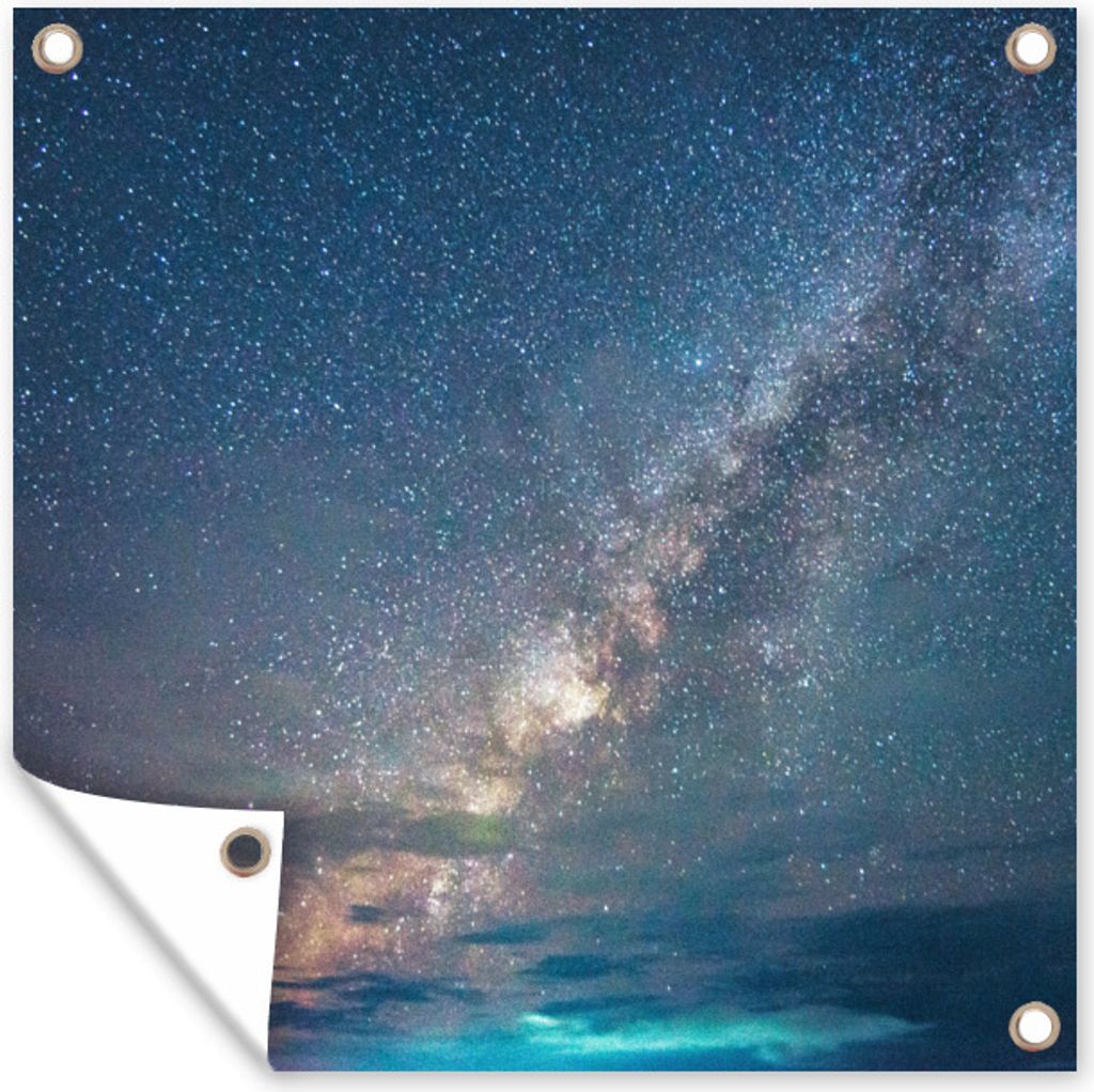 MuchoWow 50x50 cm Outdoor-Poster Gartendeko Sichtschutz Garten Poster für den Garten Sterne - Sonnensystem - Türkis - Jungen - Mädchen - Kinder