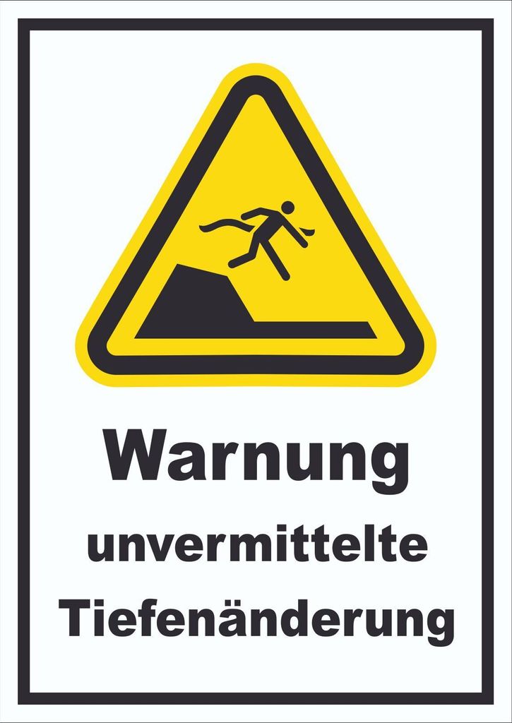 Schild Warnung unvermittelte Tiefenänderung A0 Rückseite selbstklebend