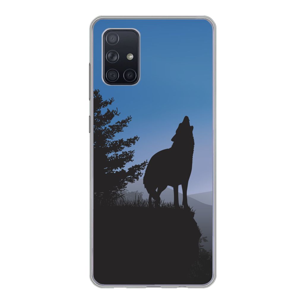 MuchoWow Handyhülle Schutzhülle Hülle für Samsung Galaxy A51 Wolf - Bäume - Scherenschnitt Silikon Softcase Handy Hülle - Schutzabdeckung