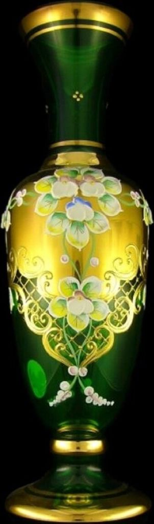 Casa Padrino Luxus Barock Deko Glas Vase Grün / Mehrfarbig / Gold H. 40 cm - Handgefertigte & handbemalte Blumenvase - Hotel & Restaurant Accessoi...