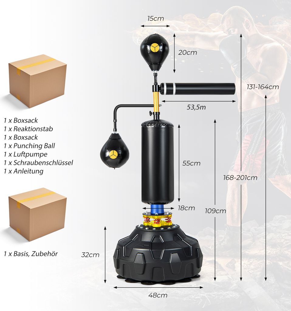 COSTWAY Punchingball stehend, 360° Reflexstange, Produktbild 7