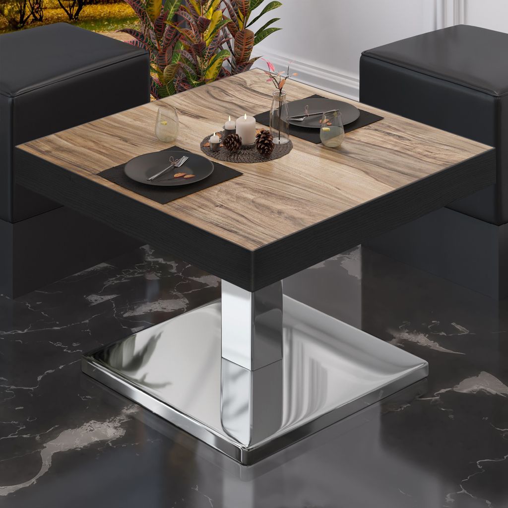 BM | Bistro Loungetisch | B:T:H 50 x 50 x 41 cm | Sheesham / Edelstahl | Bistro Tisch Loungetisch