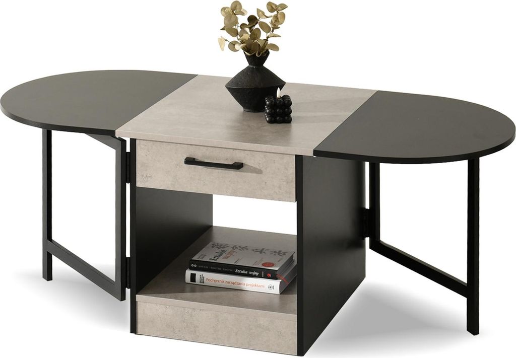 Table basse extensible IZAK - noir / béton Image du produit 