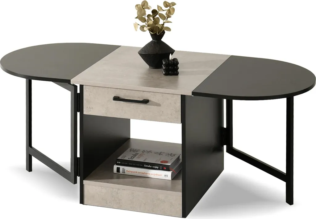 Table basse de salon réglable IZAK coloris noir et effet béton gris