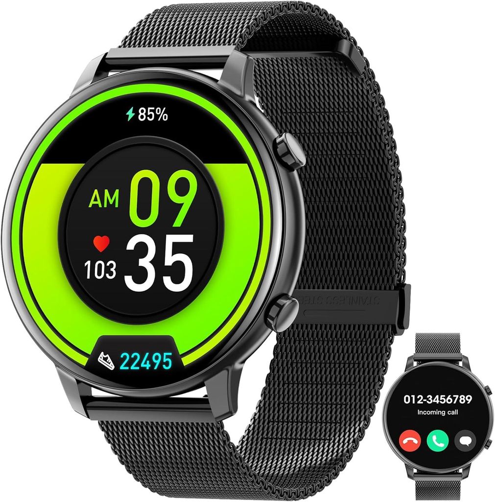 Hwagol Smartwatch 1.39 Zoll HD Bluetooth Anrufe 140 Sportmodi Fitnessuhr mit Herzfrequenz SpO2 Schlafmonitor IP67 Kompatibel mit Android iOS