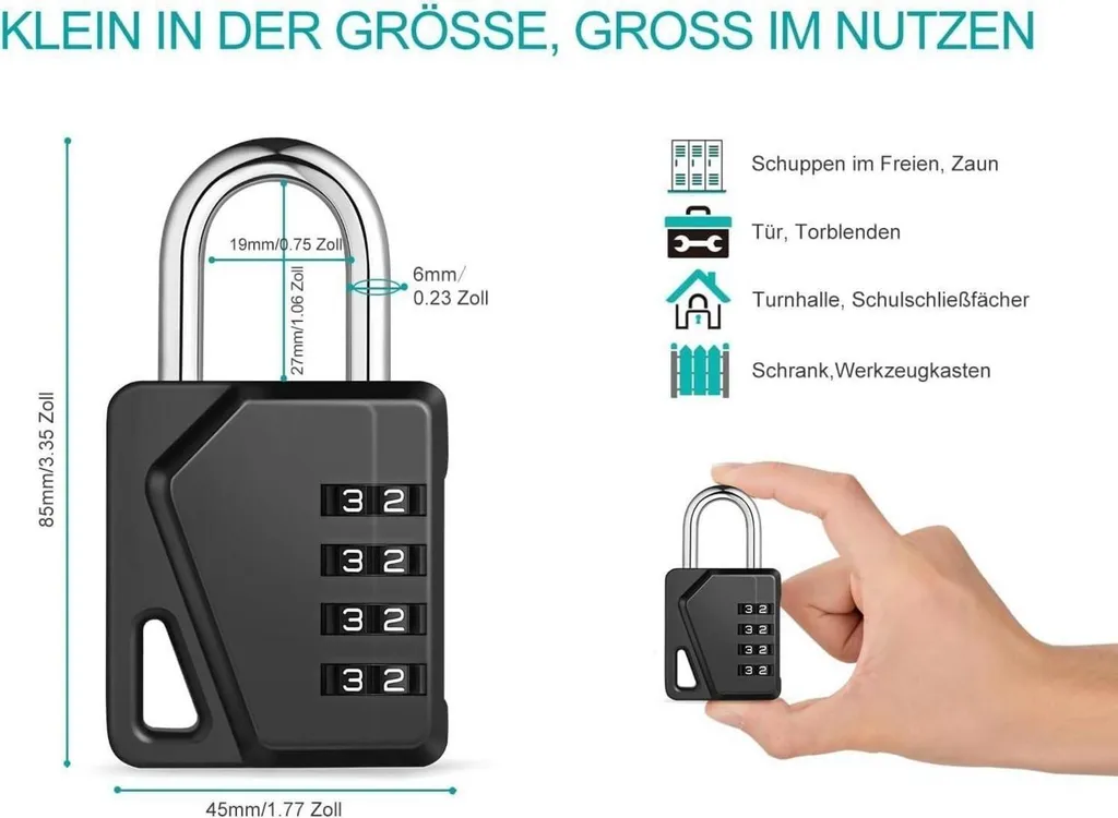 Lot de 2 cadenas pour sécuriser bagages et remise extérieure code 4 - 5