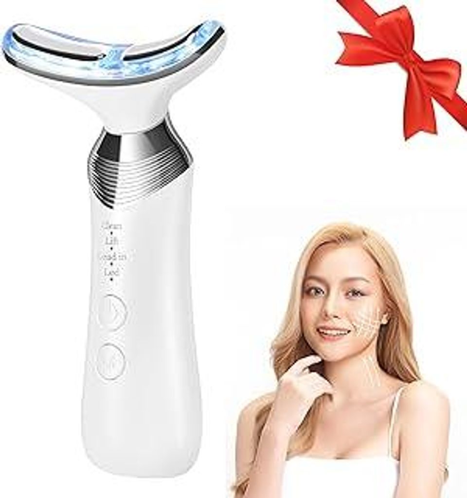 CARER SPARK Gesichtsmassagegerät Gegen Falten, 4-in-1 RF Hals Gesicht Massagegerät Gesichtsformer EMS Schallwellenvibration Licht für Anti-Aging...