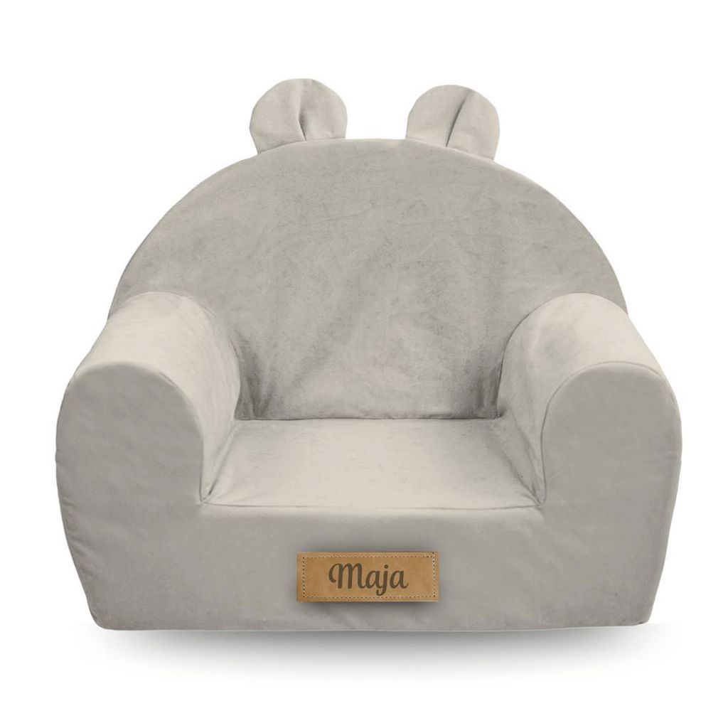 Personalisierter Kindersessel mit Ohren 56x33x42 cm – Hellgrau – Sessel für Babys & Kleinkinder