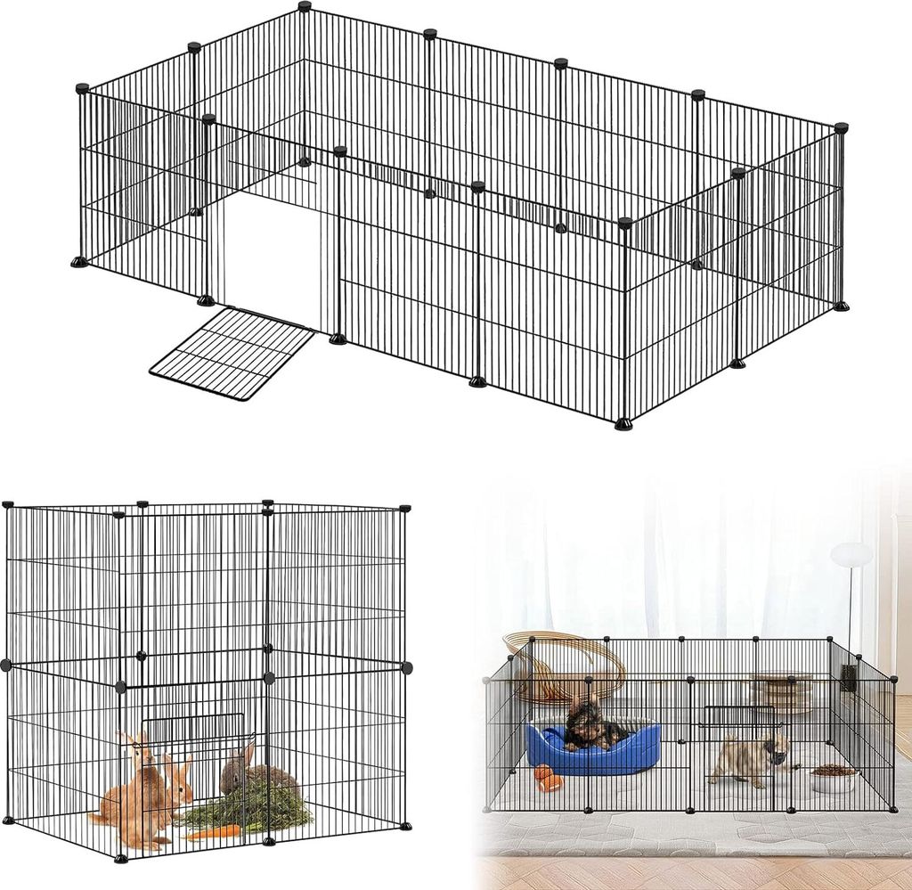 ACXIN Freigehege Kaninchen, Freigehege Gittergehege für Kaninchen aus Metallgitter inkl. Tür, DIY Kleintierkäfig für Kaninchen, Meerschweinchen...