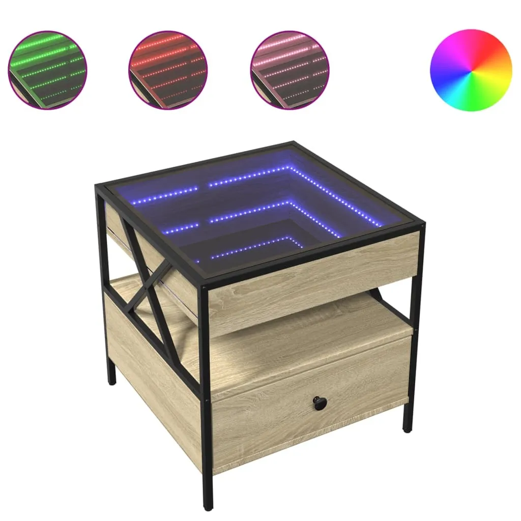 Coffee Table LED Infinity Rovere Sonoma 50x50x51cm | Specchio 3D Top