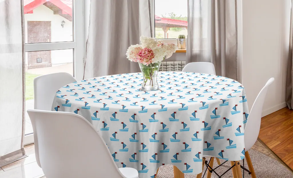 ABAKUHAUS Tovaglia Nautica 150cm - Barche e Geometrie Blu