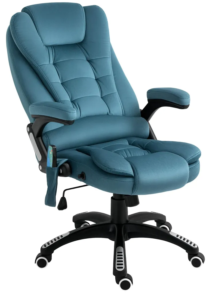 Fauteuil de bureau massant et chauffant en tissu bleu avec télécommande - 2
