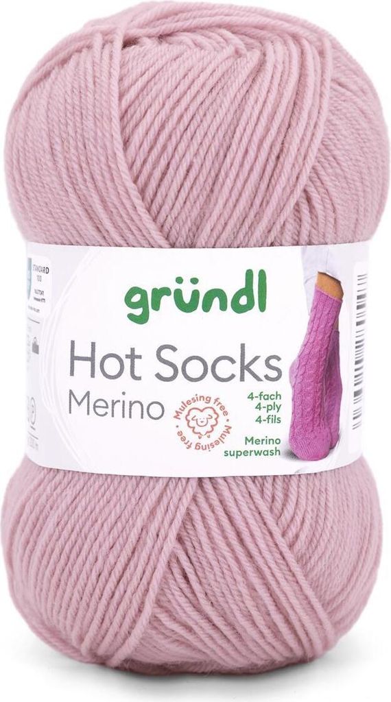 Gründl Hot Socks Merino 50 g/200 m 4-fädig uni 75 % Schurwolle(Merino) /25% Polyamid 02 rose