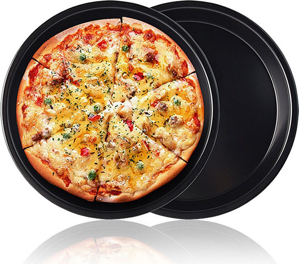 CANDeal Pizzablech, 2er Set, rund, antihaftbeschichtet, Pizza & Flammkuchen, Kohlenstoffstahl, Pizzaform 24cm