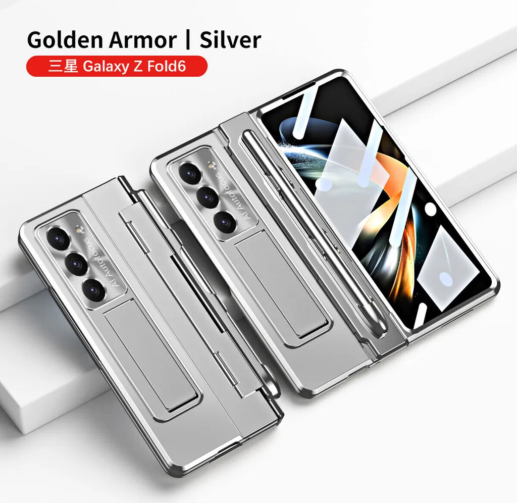 Custodia Samsung Galaxy Z Fold 6 Argento Galvanizzata con Vetro e Porta S-Pen