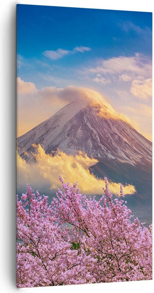 Bild auf Leinwand - Leinwandbild - Einteilig - Fuji Blume Kirsche - 65x120cm - Wand Bild - Wanddeko - Wandbilder - Leinwanddruck - Bilder - Wanddek...