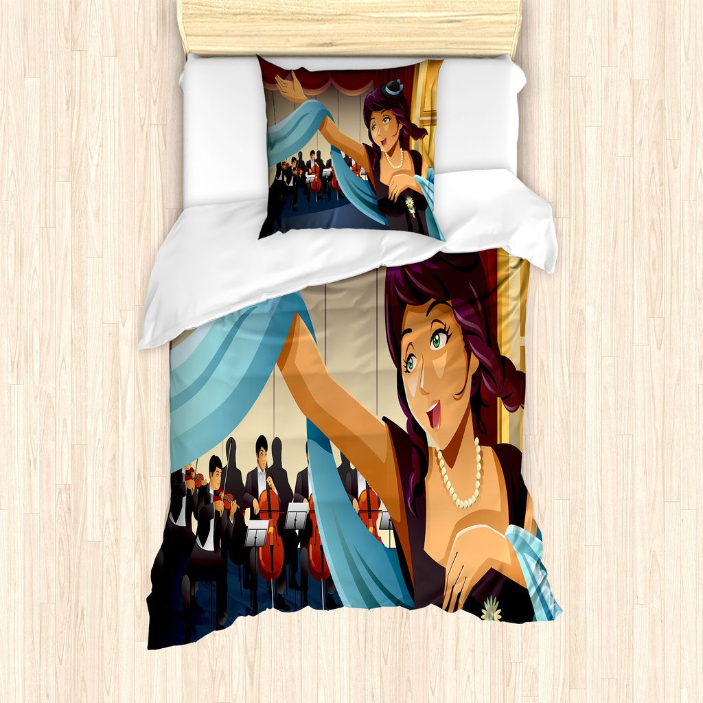ABAKUHAUS Oper Bettbezug Set für Einzelbetten, Frau Singen mit Orchester, Milbensicher Allergiker geeignet mit Kissenbezug, 135 cm x 200 cm - 80 x...