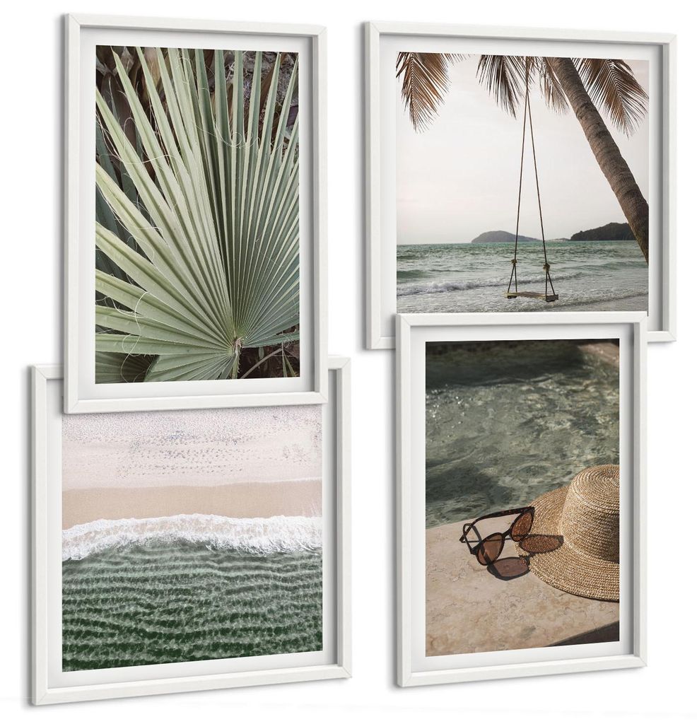Bilder Set 4-teilig im weißen Rahmen – Wandbilder 4 Stück – gerahmte Poster für Wohnzimmer, Schlafzimmer und Flur – 50x50 cm - 40x60 cm ...