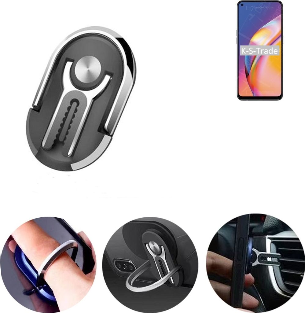 K-S-Trade 3in1 Smartphone-Ring Handy-Ring kompatibel mit Oppo F19 Pro+ 5G Fingerhalterung Handyring Tischständer Lüftungsgitter-Halterung Tisch