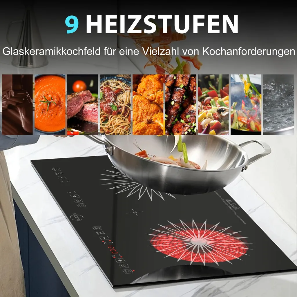 Plan de cuisson vitrocéramique à double zone de chauffage noir 3000W - 5