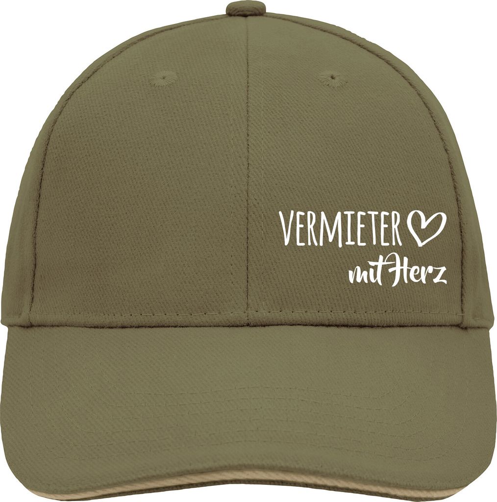 Huuraa Cappy Mütze Vermieter mit Herz Olive/Beige Baumwolle 6-Panel Kappe Geschenkidee