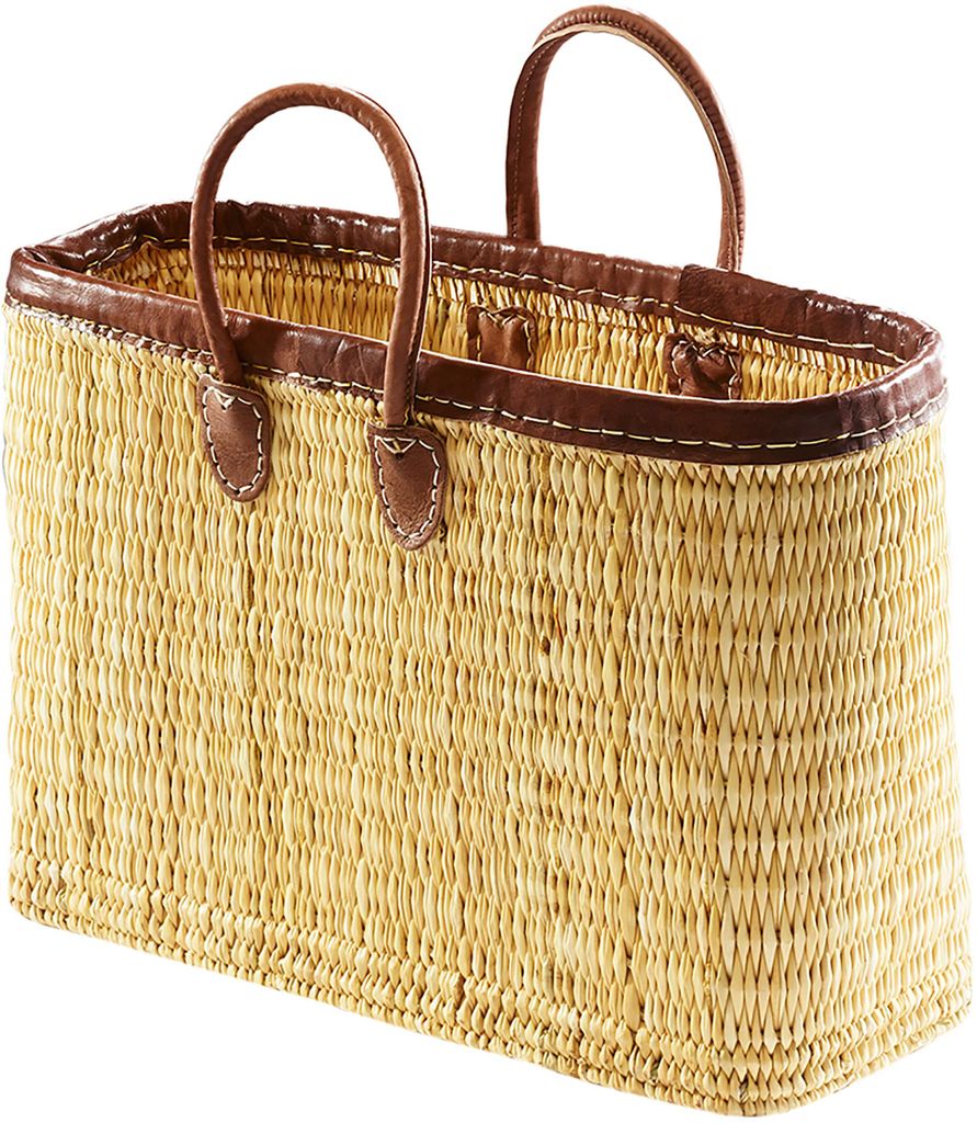 Kobolo Korbtasche Einkaufstasche Lederrand und Ledergriffe | Damentasche Flechttasche Strandtasche Tasche Damen Boho Shopper Handtaschen Markttasche