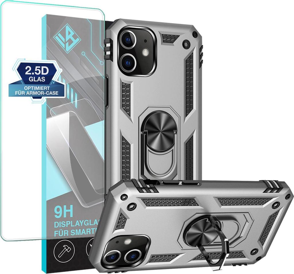Armor Outdoor Handyhülle für Apple iPhone 12 Handy Panzer Case Schutzhülle mit 9H Displayglas Displayschutz Farbe: Silber