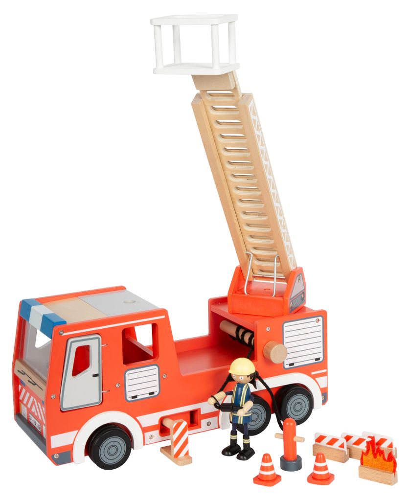 small foot Feuerwehrauto aus Holz, mit drehbarer Leiter, Schlauch & Zubehör, Feuerwehr-Spielzeug für Kinder ab 3 Jahren, 12657
